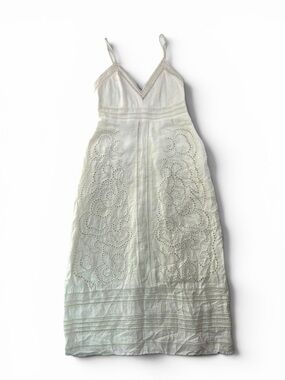 NWT Magaschoni 100% Linen White Eyelet Lace Midi Dress with Spaghetti Straps